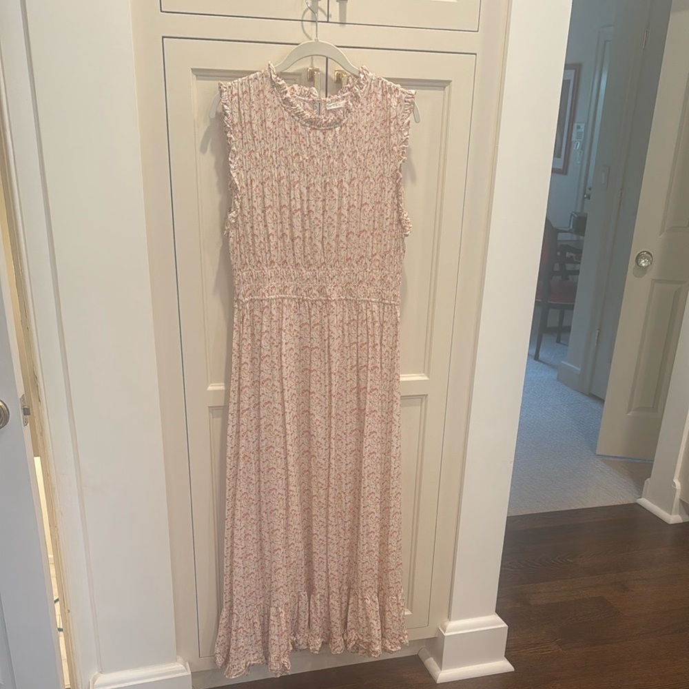 Smocked Sleeveless Maxi Dress - Light Pink Floral